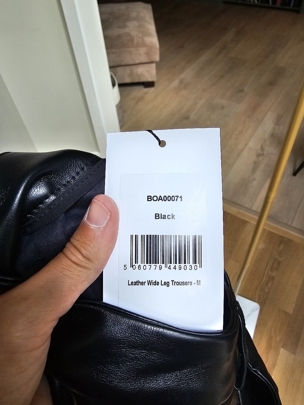 NWT ✨️ BECAUSE OF ALICE || BOA Leather Wide Leg Black Trousers - Picture 14 of 14